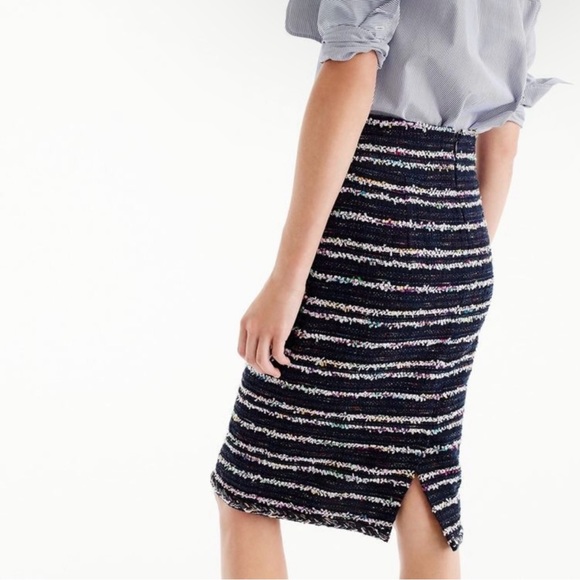 J Crew 12 Navy Confetti Nubby Party Tweed Stripe No 2 Pencil Skirt Career $148 - Picture 10 of 11